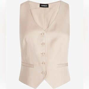 Linen-Blend Button Front Blazer Vest